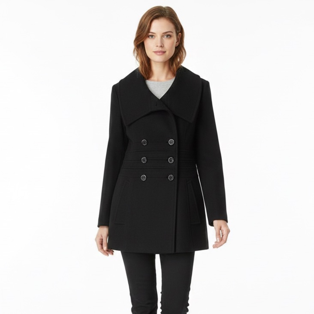 Calvin Klein Women's Elegant Black Wool Blend Peacoat  size 10
